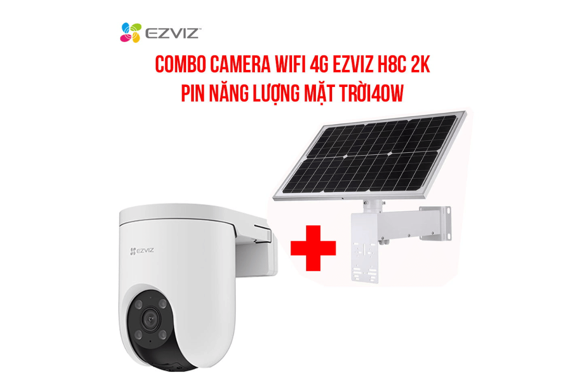 Combo Camera 4G EZVIZ H8C 2K Kèm Pin Năng Lượng Mặt Trời 40W